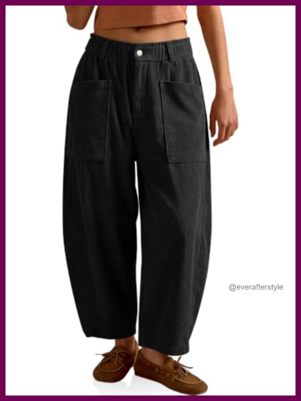 Corduroy Barrel Pants High Rise Wide Leg Cropped Ankle Women's Casual